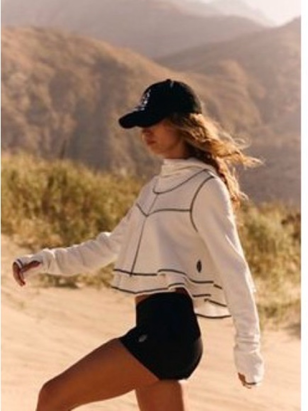 Free People Cropped White Hooded Sweatshirt with Contrast Stitching - Picture 3 of 3